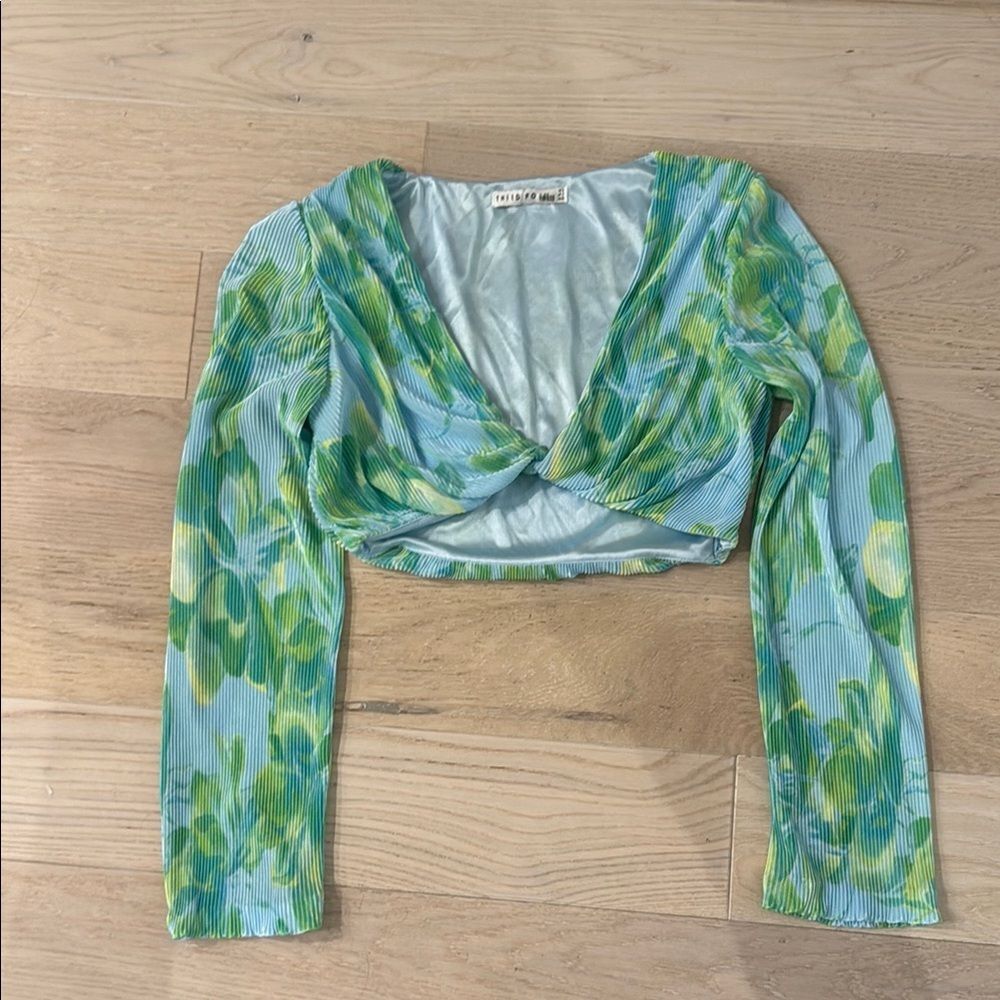 Third Form Blue and Green Floral Women's Twist Front Crop Top